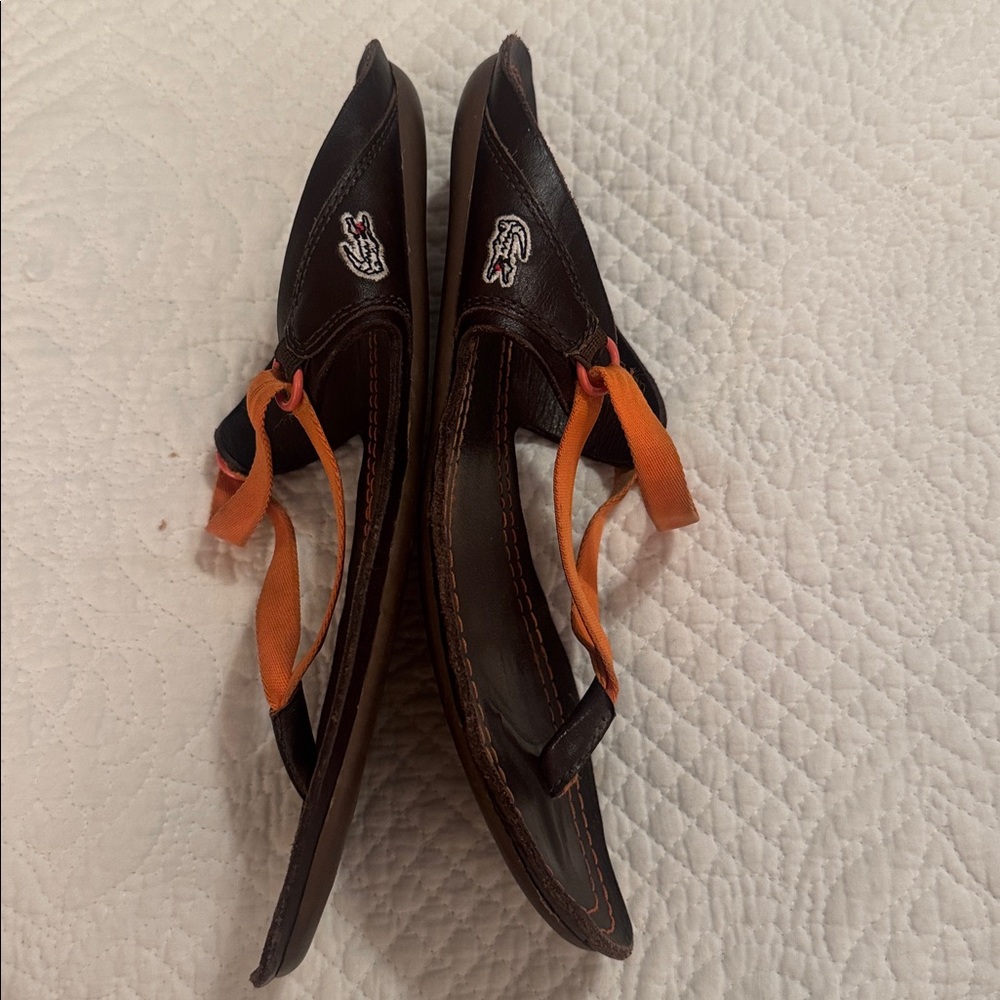 Lacoste Free People Brown and Orange Leather Sandals - Picture 3 of 4